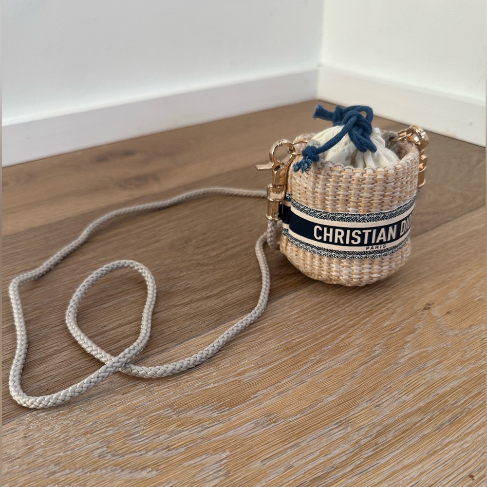 Never been used Christian Dior mini straw bucket bag